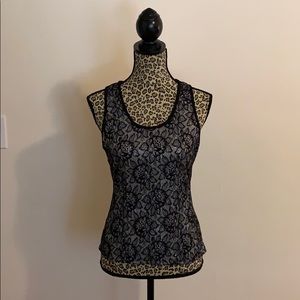 Black and Silver Flower Tank Top by Deb